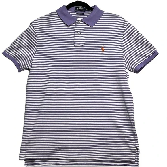 Polo Ralph Lauren Men's Polo Shirt Sz M Purple and White Striped Good Golf - Picture 2 of 11
